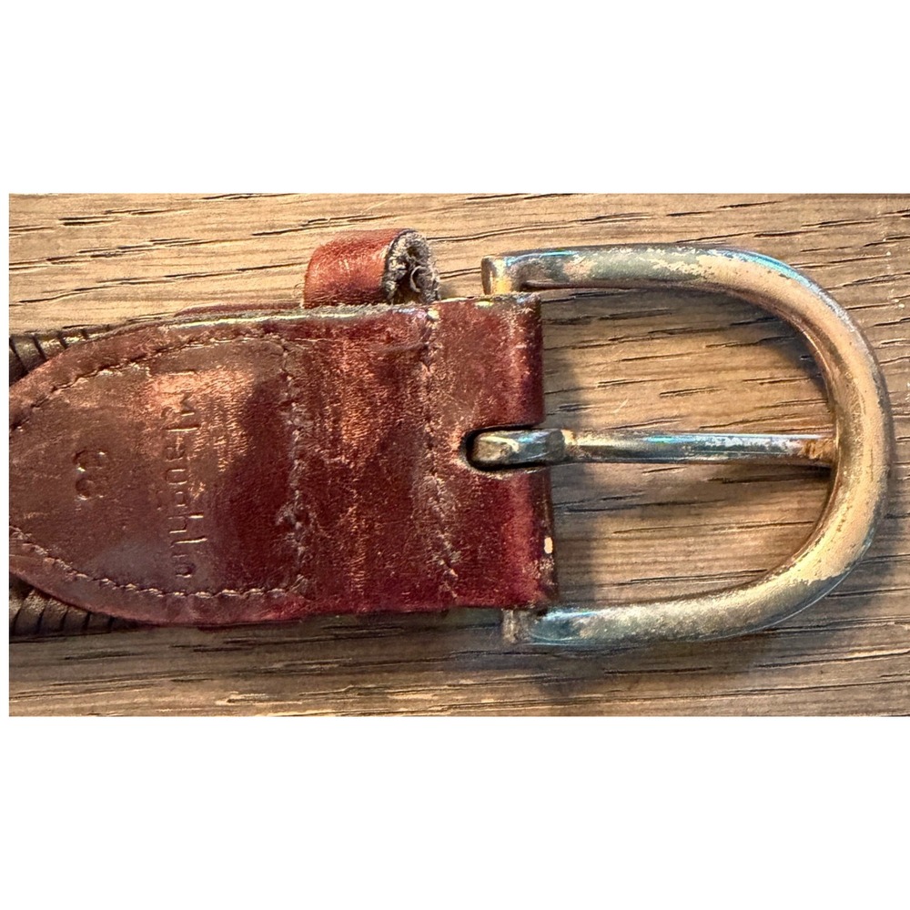 J. McLaughlin Mens Braided Leather Belt Dark Brown Woven Silver Buckle Size 36 - Picture 6 of 7